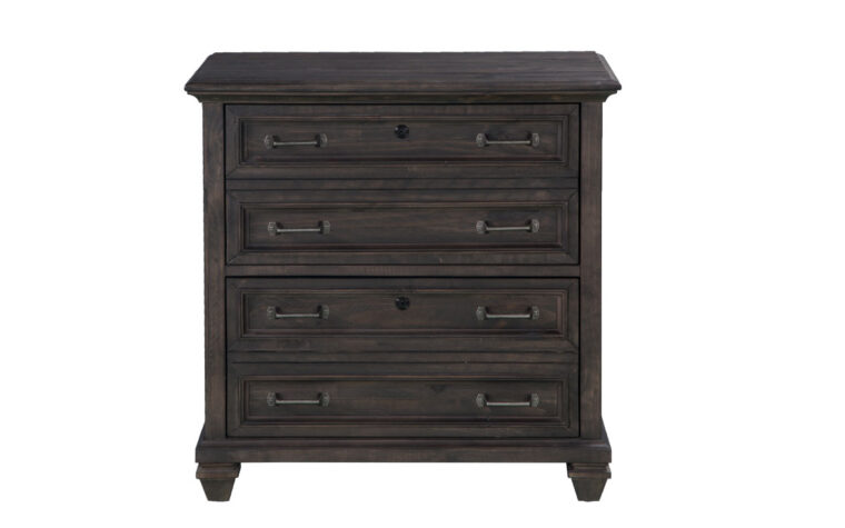 The sutton place by Magnussen has a weathered charcoal finish and accented with a brushed pewter hardware