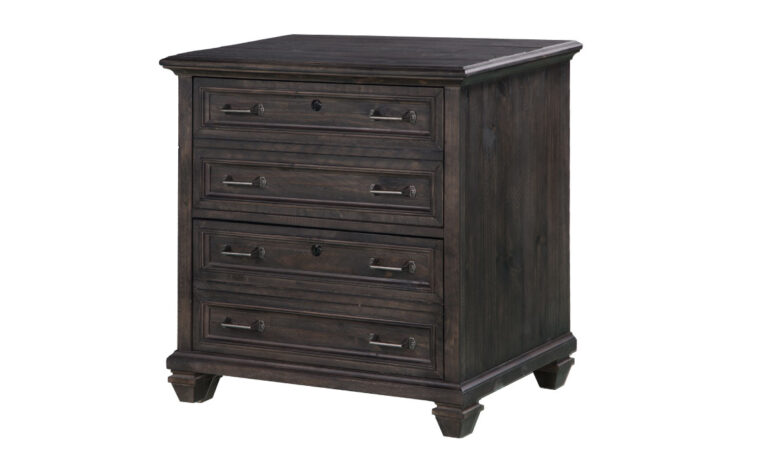 The sutton place by Magnussen has a weathered charcoal finish and accented with a brushed pewter hardware