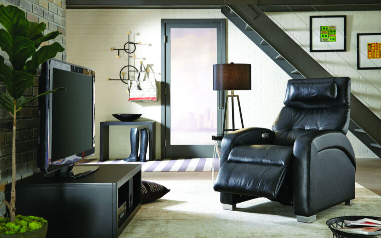 ZG5 Zero Gravity Chair in a brown fabric with back tufting and featuring zero gravity feature for relaxation and health purposes