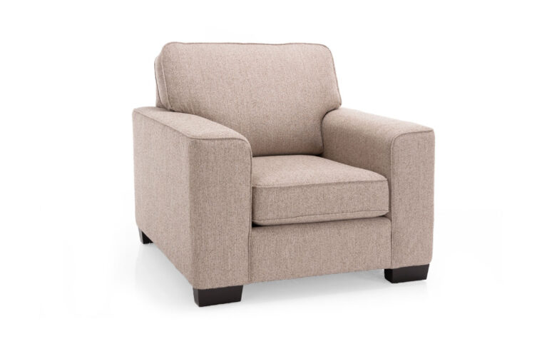 2483 chair is a contemporary chair in a light beige fabric with dark espresso wood finish on the legs
