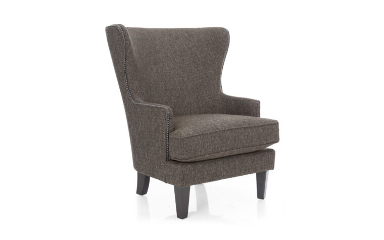 2492 chair is a wing chair in a brown fabric with espresso wood finish
