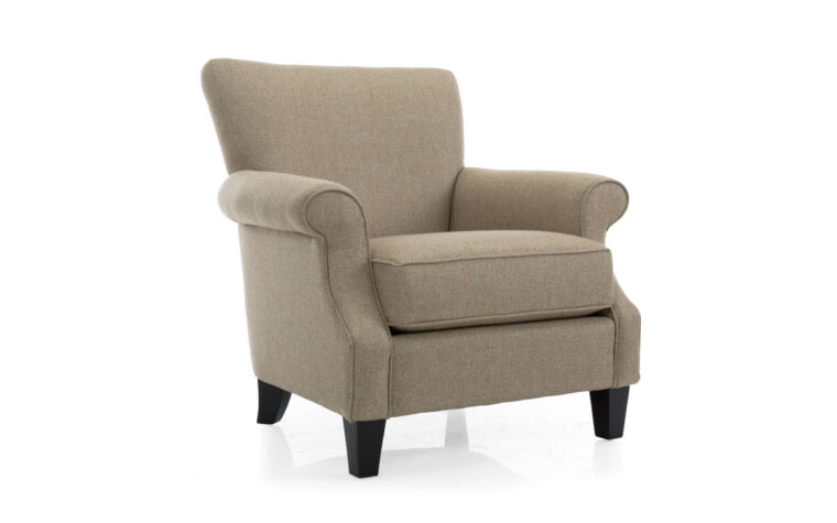 2538 chair is a traditional chair in a light beige fabric with espresso wood finish and is made in canada