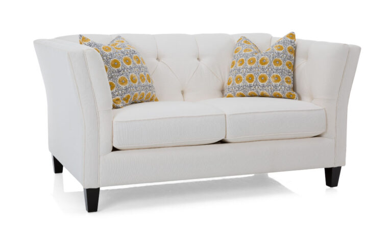 2555 loveseat is a traditional sofa with two seat cushions and a tufted back in a white fabric
