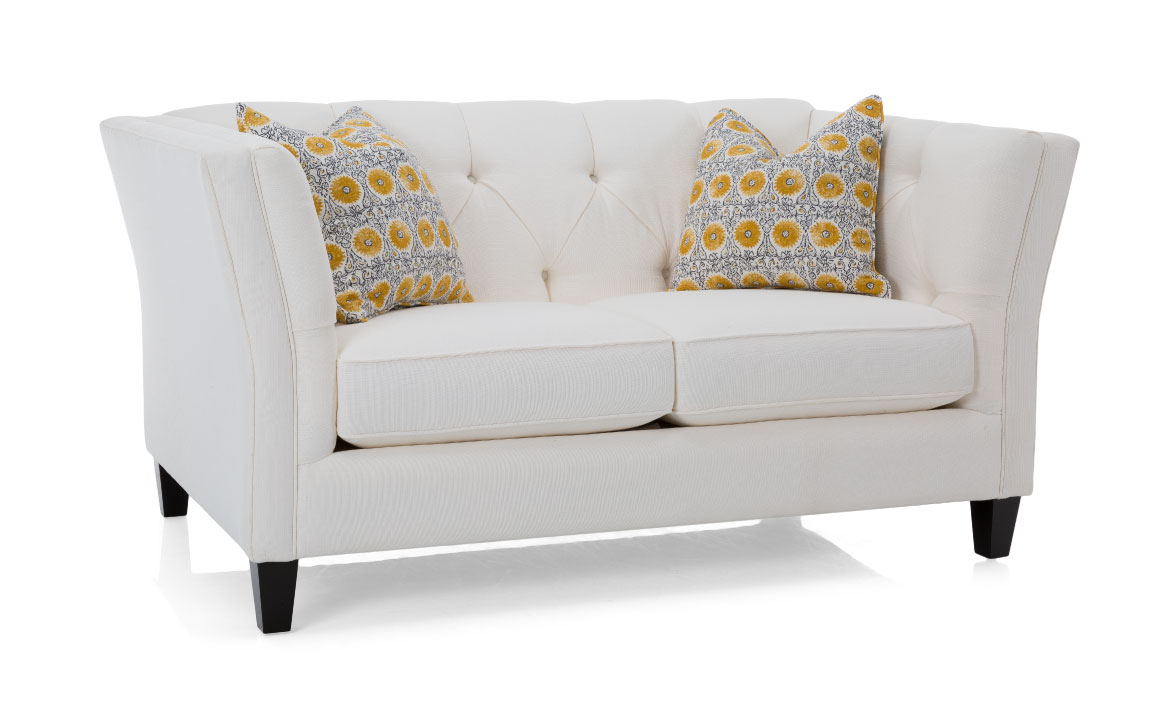 2555 loveseat is a traditional sofa with two seat cushions and a tufted back in a white fabric