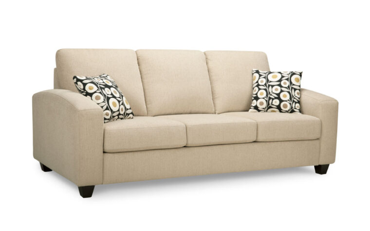 7003s sofa by trendline is a transitional sofa with cream fabric and espersso wood finish