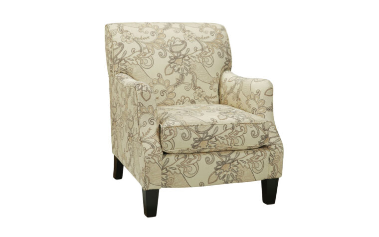 93 chair from superstyle is designed and made in toronto ontario and is a transitional chair with paisley cream fabric and espresso wood legs