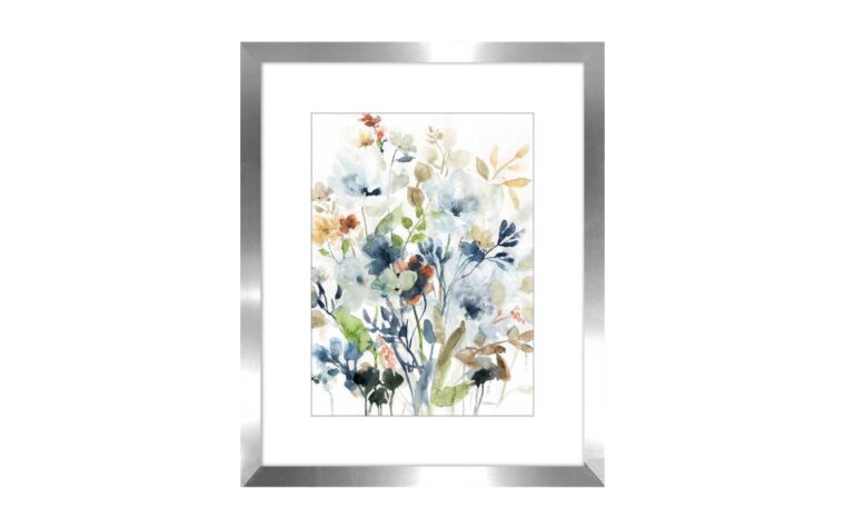 holland spring i is a watercolor painting in green and blue with a white matte and grey frame with glass