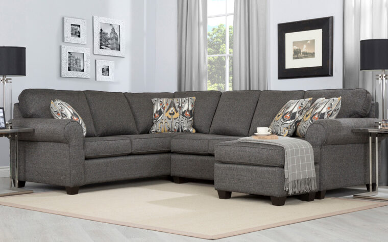2576 sectional in living room with chaise in dark grey fabric