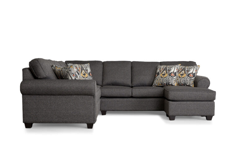 2576 sectional with chaise in dark grey fabric front view