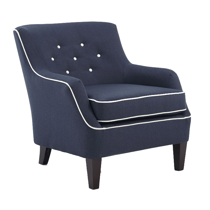 Cecil Chair by Best Home Furnishings upholstered in a dark navy fabric with contrasting white welt and buttons on tufted back