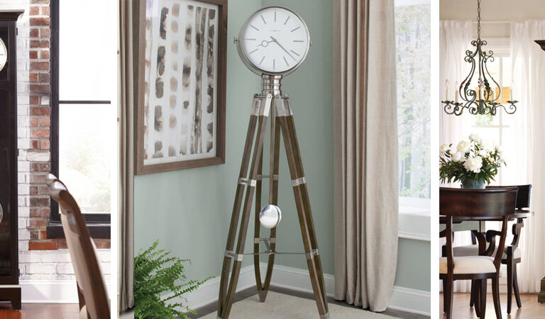 Howard Miller Grandfather Clocks - modern and transitional clocks in natural light in living rooms