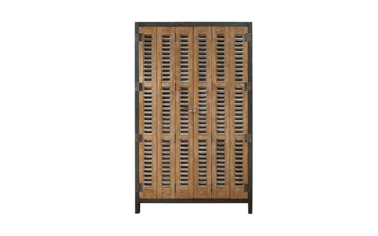 414690 Libations Locker - metal-louvered tri-fold doors finished in