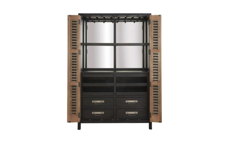 414690 Libations Locker - metal-louvered tri-fold doors finished in