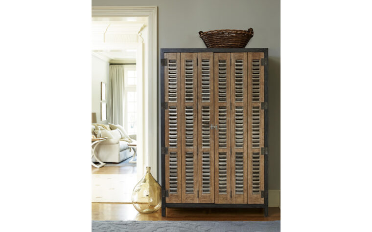 414690 Libations Locker - metal-louvered tri-fold doors finished in