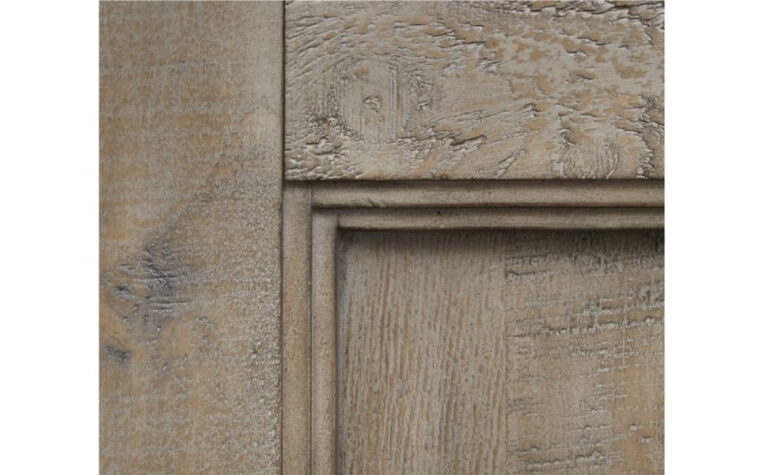B4805-13 Paxton Place Door Chest - Dovetail Gray finish on transitional door chest; elegant crown moulding and stepped shaker pattern in wood frame and door detail
