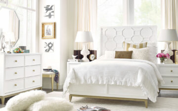 7810-4104K - Full Chelsea Panel Bed with Decorative Lattice - Legacy Classic Kids - white painted finish with gold feet and applied white lattice on headboard; in white and soft pink kids' bedroom