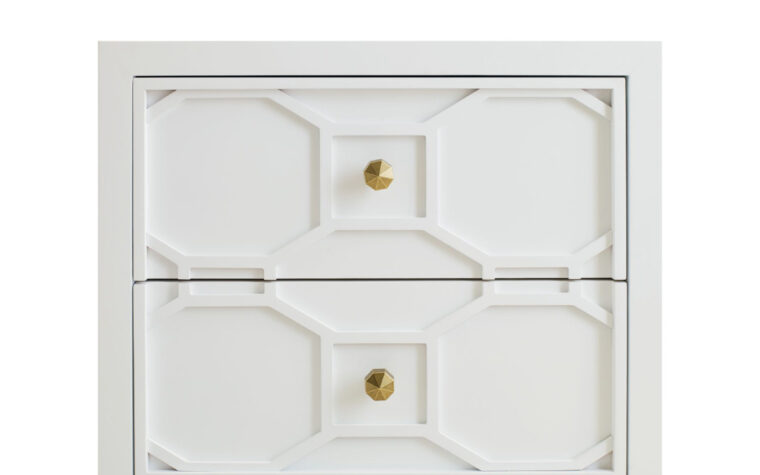 7810 - Chelsea Kids' Bedroom Collection - Decorative Lattice - white, painted finish and gold hardware; raised geometric lattice on drawer fronts