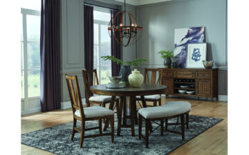 Bay Creek Dining Collection - Magnussen - round dining table, buffet, upholstered dining chairs & dining bench