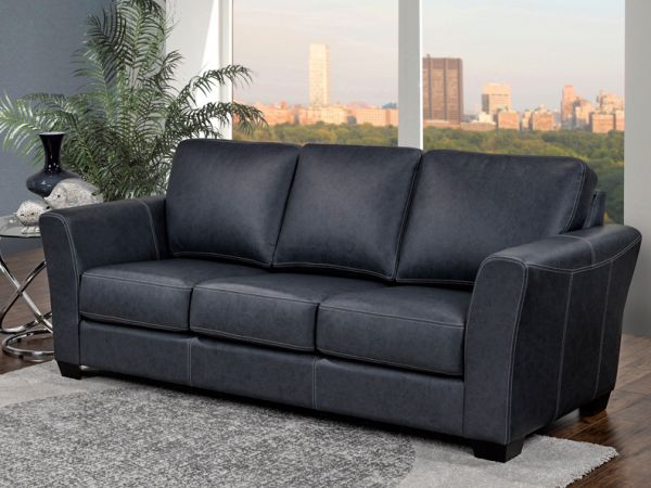 Bayview Sofa from LeatherCraft - upholstered in navy blue leather with contrast stitching