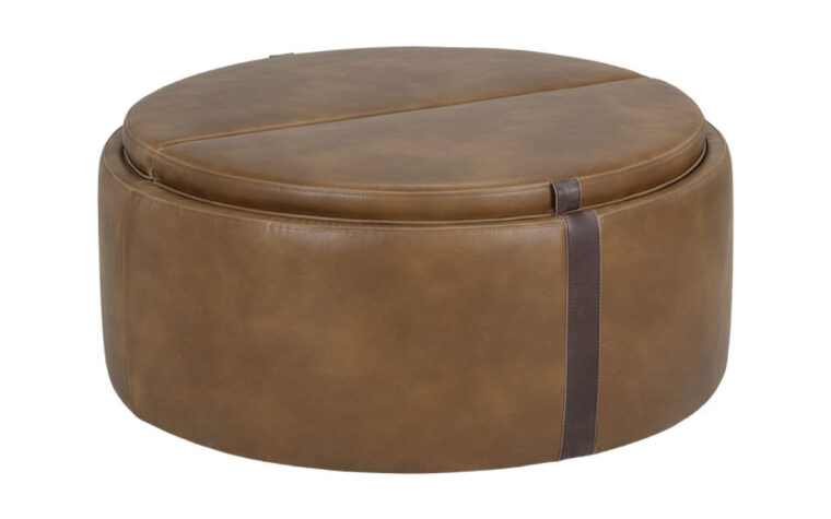 brown leather borelli wheeled storage ottoman closed