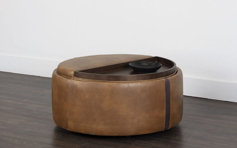 brown leather borelli wheeled storage ottoman lifestyle image