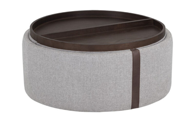 grey borelli wheeled storage ottoman serving tray lid side up
