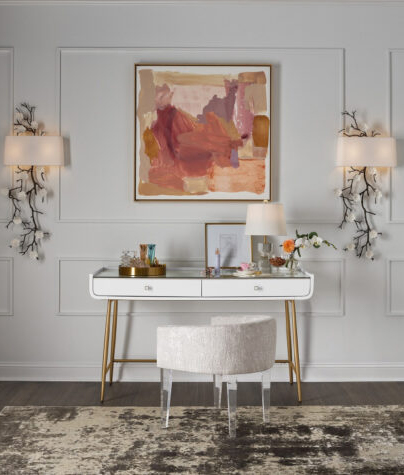 white and gold desk in a small home office