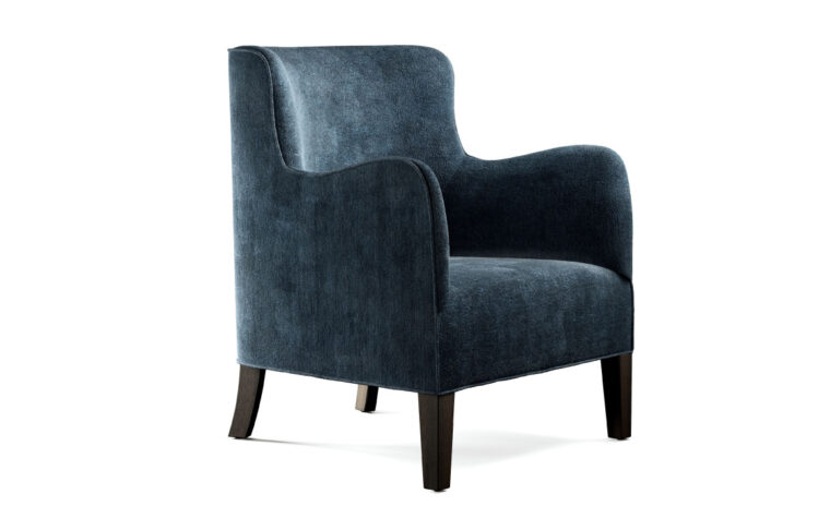 navy blue textured fabric on stationary chair with espresso legs