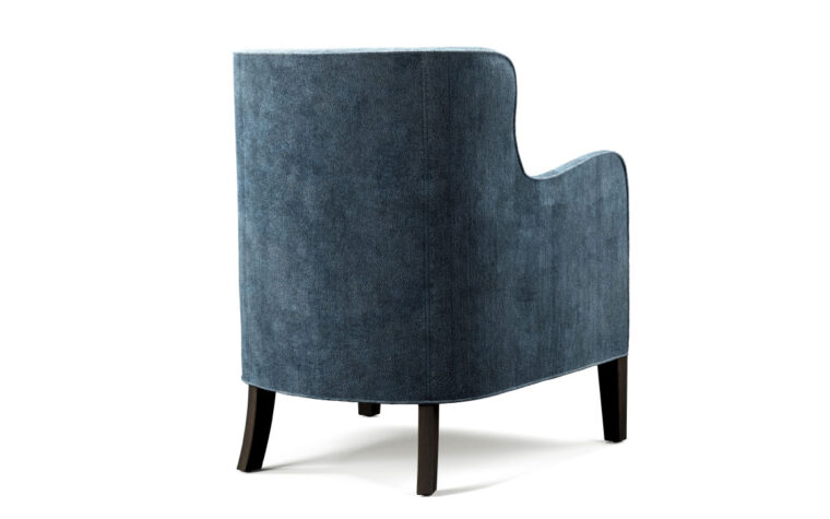 back view navy fabric chair with curved back