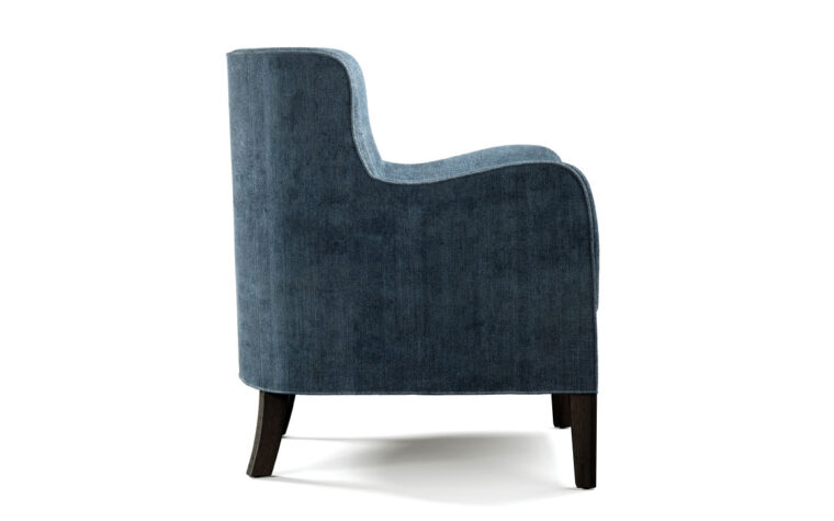 navy blue transitional stationary chair with curved arms