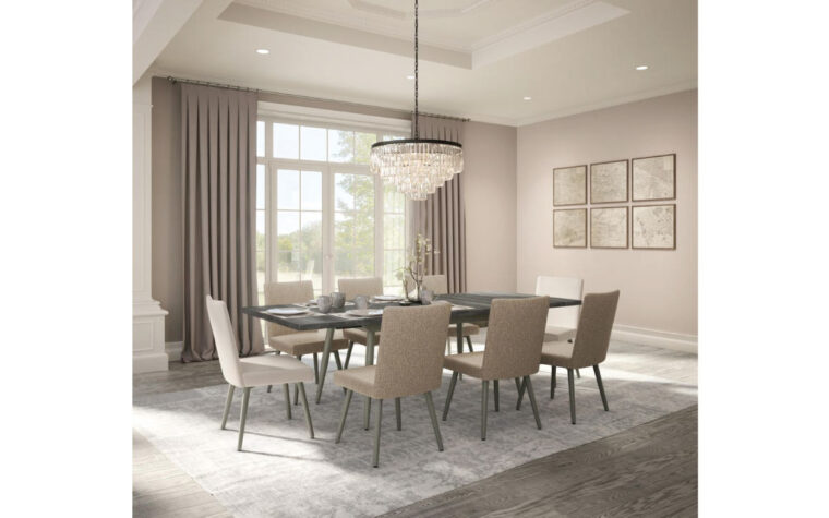 Simplistic chairs with metal legs in dinning room setting