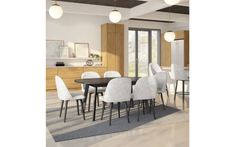 Upholstered seat and backrest chairs in a modern setting