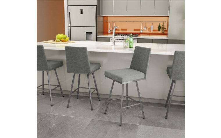 Swivel stools with square seat cushions and tall backs