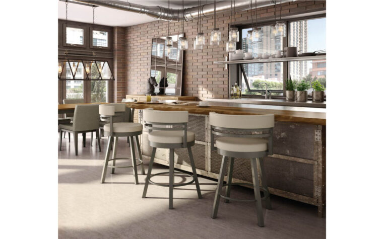 Swivel stools with short metal and fabrics backrests