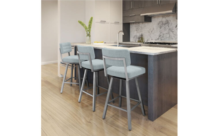 Upholstered swivel stools at kitchen island