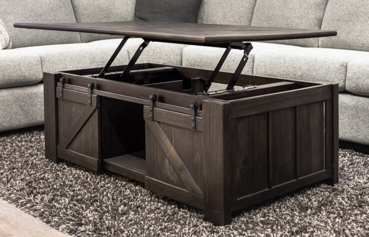 Lift top table with sliding doors and top up