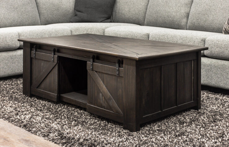 Lift top table with sliding doors and top down