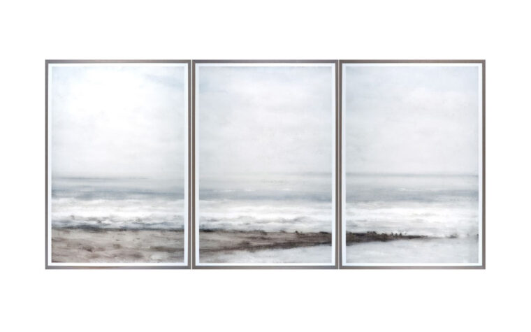 sea landscape with the tide coming in photographed as a triptych