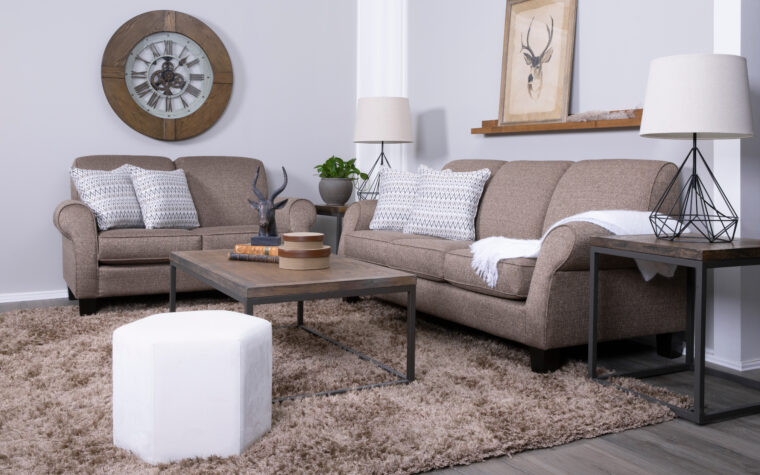 Fabric sofa and loveseat in living room
