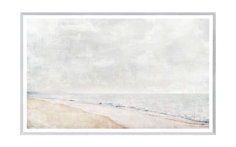 wall art showing a tranquil photo of the tide coming in on a sandy beach