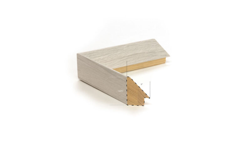 Angled white woodgrain frame dimensions