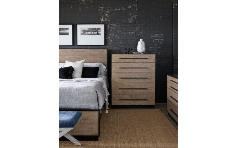 two-toned finished dresser in bedroom