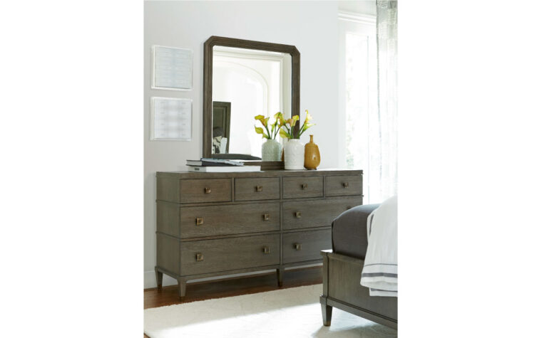 transitional Hardwood dresser in bedroom