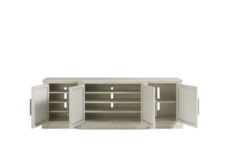 Entertainment console wood frame with four doors and seven shelves
