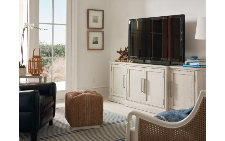 Wood entertainment console in living room
