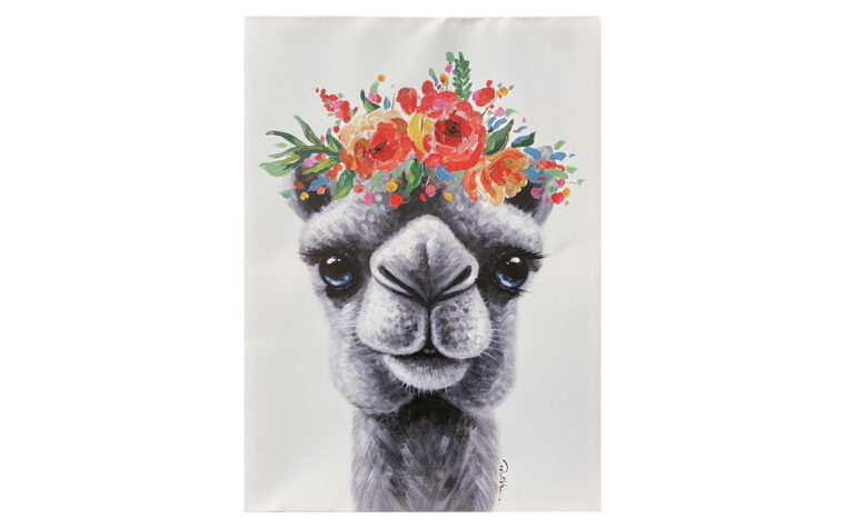 An alpaca with a flower crown
