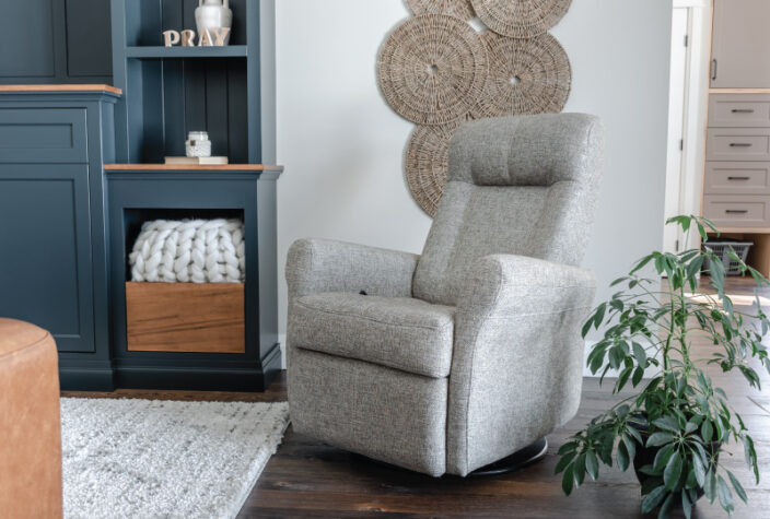 grey reclining chair in transitional living room