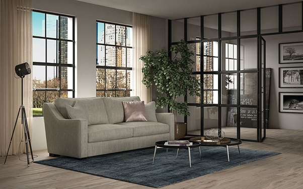 modern grey fabric sofa in living room