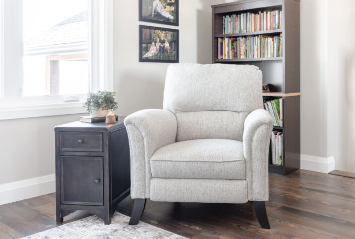 reclining pushback chair in transitional living room
