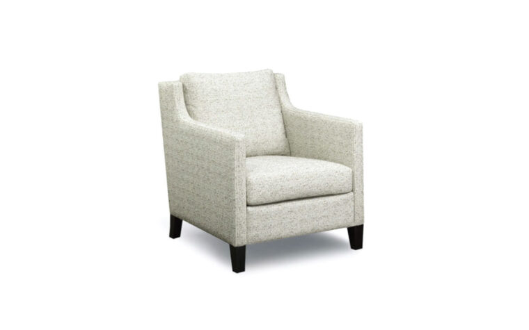 transitional chair with curved arms and a cream fabric
